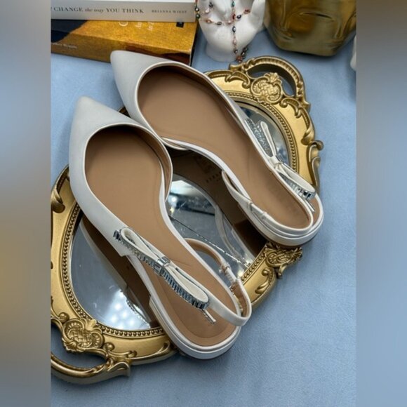 🆕 TED BAKER 🧿 NWOB Jane Bow Slingback Half d'Orsay Pointed Flat, White - Sz 8 - Picture 10 of 16